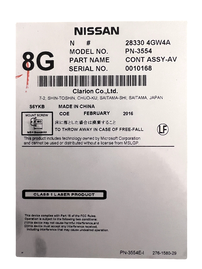 2016 INFINITI Q50 BOSE AM FM CD PLAYER RADIO AV RECEIVER 283304GW4A OEM