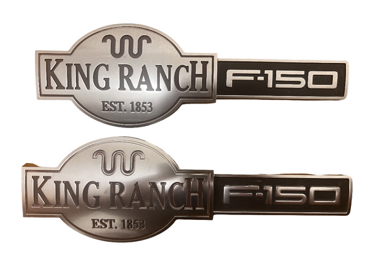 2005-08 FORD F150 KING RANCH FRONT FENDER TAILGATE EMBLEM SATIN PAIR OEM NICE!!!