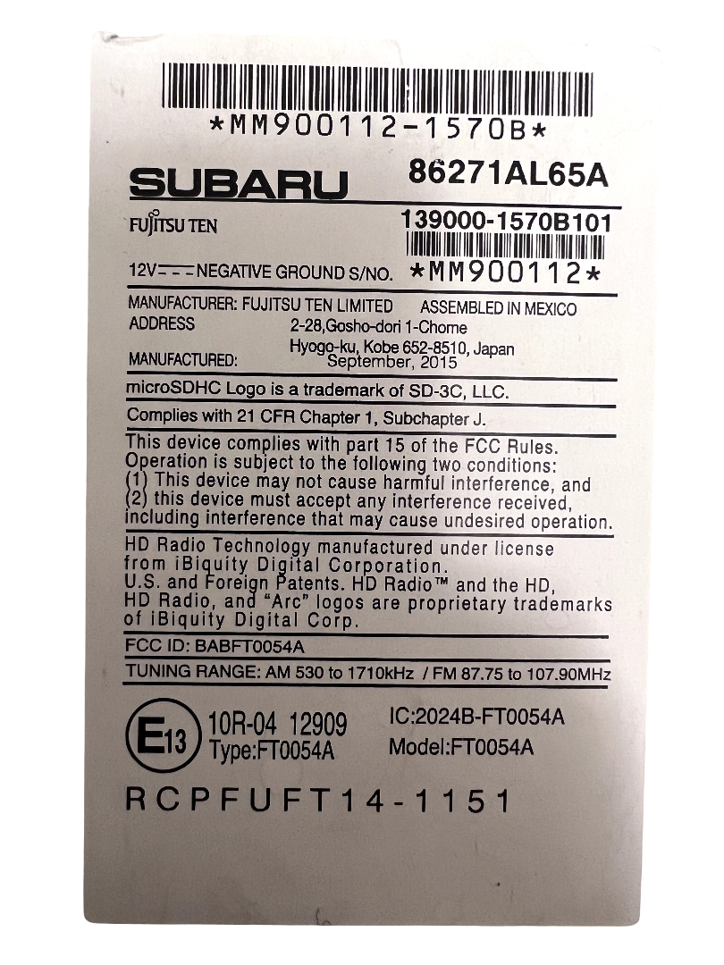 15-17 Subaru Legacy Outback 7" GPS Navigation Radio Screen OEM 86271-AL65A